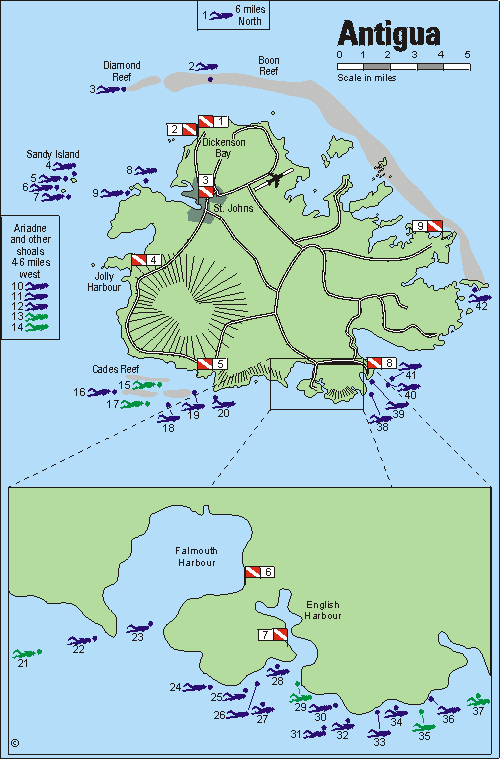 antigua dive sites map